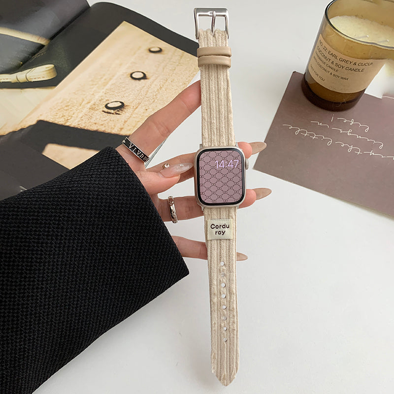 For Apple Watch Ultra 2 Ultra 49mm / Series 9 8 7 45mm / SE (2023) SE (2022) SE 6 5 4 44mm / 3 2 1 42mm Corduroy Watch Band - Watermelon Red For Apple Watch Ultra 2 Ultra 49mm / Series 9 8 7 45mm / SE (2023) SE (2022) SE 6 5 4 44mm / 3 2 1 42mm Corduroy Watch Band - Watermelon Red